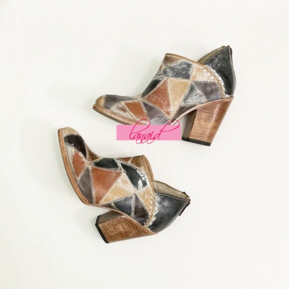 Freebird by Steven Steel Leather Ankle Boots Patched Distressed Western Booties - Picture 9 of 14